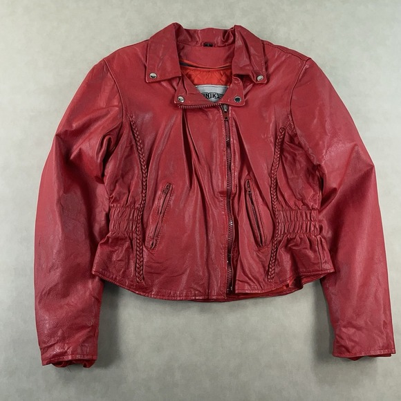 Unik Ultra Jackets & Blazers - Unik Ultra Red Womens Leather Motorcycle Jacket Removable Liner Large Braid Trim